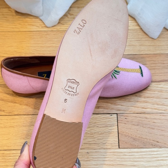 Zalo Pink Fabric Palm tree Leather trim‎  Womens Loafers Size 6 - Picture 3 of 6